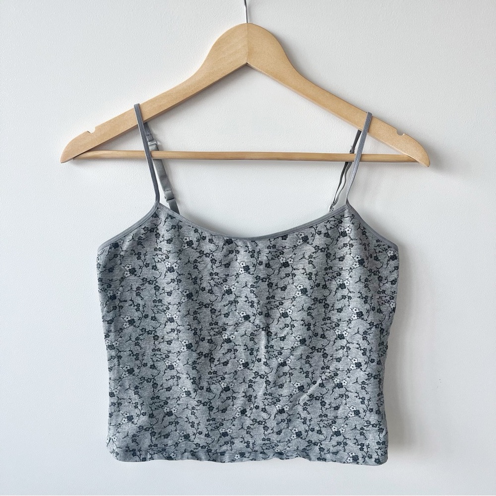 Outline - Grey and Black Floral Cotton Spaghetti Strap Crop Tank Top Camisole